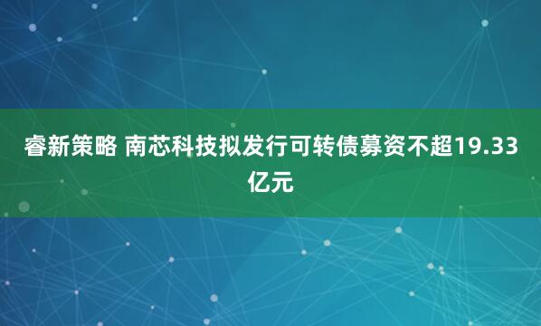睿新策略 南芯科技拟发行可转债募资不超19.33亿元